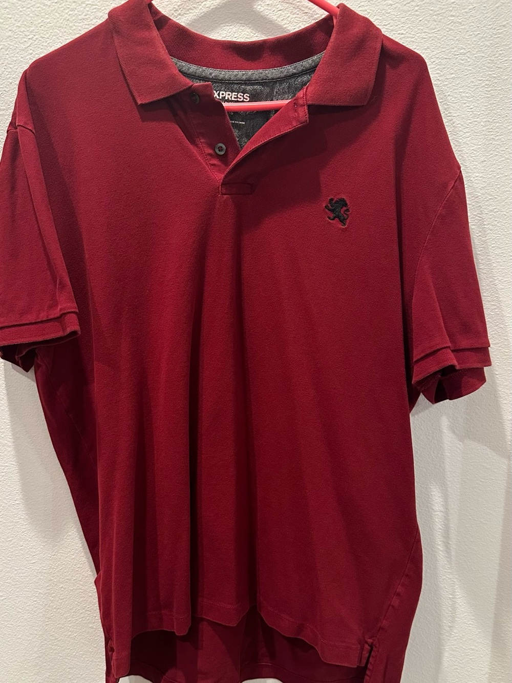Express Men's Burgundy Polo with Embroidered Crest